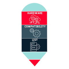 HCL - Hardware Compatibility List acronym. business concept background.  vector illustration concept with keywords and icons. lettering illustration with icons for web banner, flyer, landing