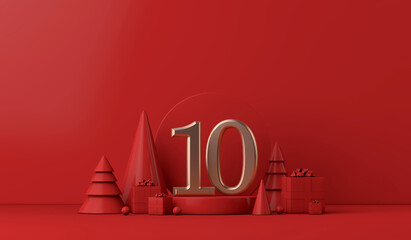 The 12 days of christmas. 10th day festive background. 3D Render