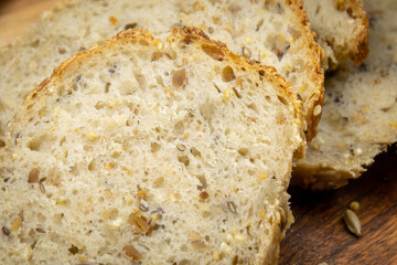 sliced homemade bread with seeds 