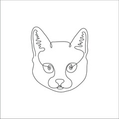Cat, head. Continuous line vector drawing isolated on white background. Beautiful hand draw design vector illustration for posters, wall art, tote bag, mobile case, t-shirt print