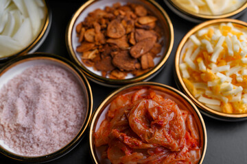 Korean Side Dish Kimchi Onion Cheese Lettuce Garlic