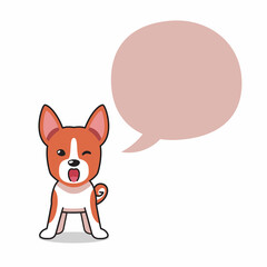 Cartoon character basenji dog with speech bubble for design.