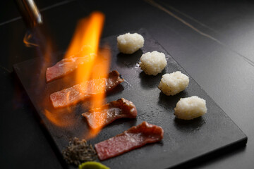 Wagyu Sushi Flaming Japanese A5 Wasabi