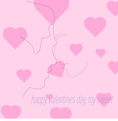 Valentines day line art pink card
