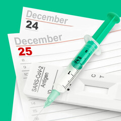 Calendar 2021 Christmas Time December 25 and Vaccination with Corona Rapid Antigen Test