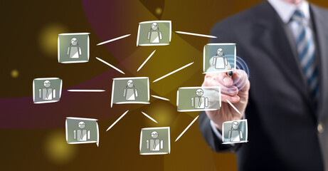 Man touching a social network concept