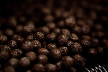 CEREAL AND COOKIE FACTORY. CLOSE UP AND DETAIL OOF PRODUCTION LINE. High quality photo