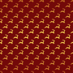 Gold and Red color of deer seamless pattern background.