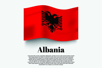 Albania flag waving form on gray background. Vector illustration.