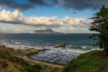 Gibraltar Rock view from Punta Carnero southcoast, Algeciras, Cadiz province, Andalusia, Spain