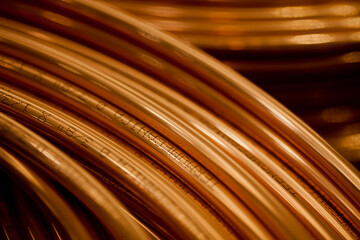 COPPER FACTORY. CLOSE UP, DETAIL OF COPPER High quality photo
