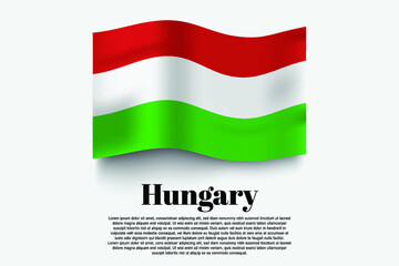 Hungary flag waving form on gray background. Vector illustration.