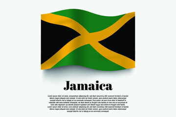 Jamaica flag waving form on gray background. Vector illustration.