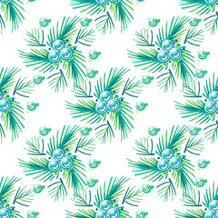 Seamless texture Background watercolor paper green nature grass greenery plants foliage Christmas tree holiday new year christmas spruce Christmas wreath with made of fir branches drawing