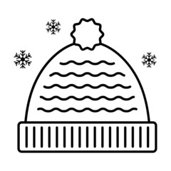 Handmade Knitted Cap Concept, Warm Clothing Vector Line Icon Design, Winter Season activities Symbol, Coldest Weather Sign, Snow and frost Stock Illustration