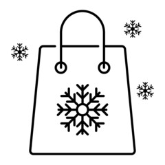 Red Shopping Bag Concept, Winter Promo Sale Vector Line Icon Design, Winter Season activities Symbol, Coldest Weather Sign, Snow and frost Stock Illustration