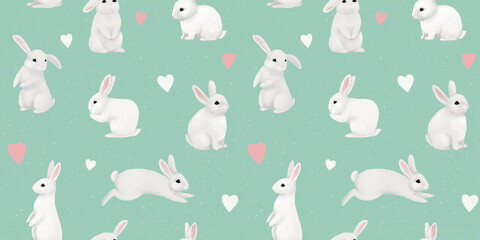 Cute white rabbits and bunnies. Delicate children's print. Funny characters. Pattern for children's fabrics, clothes, bedding, goods, wallpaper