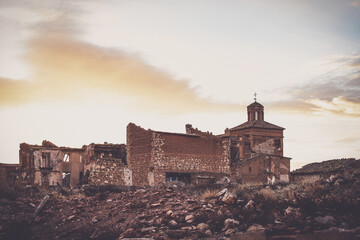Ruins of the town of Belchite, scene of one of the symbolic battles of the Spanish Civil War, the...