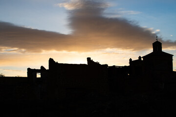 Fototapeta premium Ruins of the town of Belchite, scene of one of the symbolic battles of the Spanish Civil War, the Battle of Belchite. Zaragoza. Spain