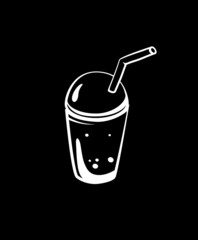 simple vector illustration of milkshake in a container with a straw