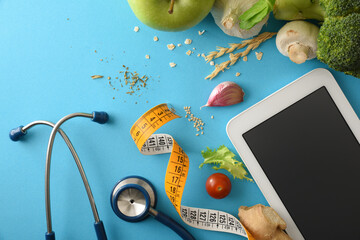 Digital nutritional program with tablet stetoscope measuring tape and food