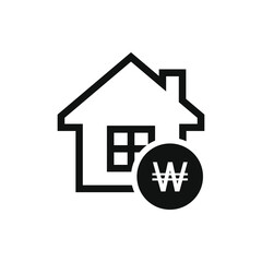 Korean won coin with house. Mortage icon concept isolated on white background. Vector illustration