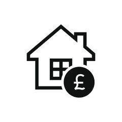 Pound coin with house. Mortage icon concept isolated on white background. Vector illustration