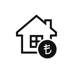 Turkish lira coin with house. Mortage icon concept isolated on white background. Vector illustration