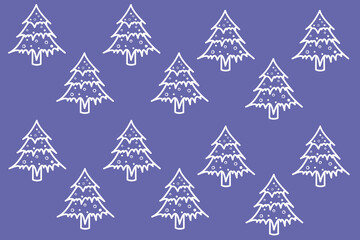 Raster illustrations of Christmas and New Year, winter trees on the trendy color of the year Very Peri. patterns for fabric, wrapping paper or postcards, for printing on tablecloths. place for text.
