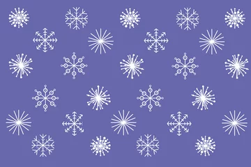 Cercles muraux Pantone 2022 very peri Растровые иллюстрации Рождества и Нового года, зимние снежинки белые на  модном цвете года Very Peri. выкройки для ткани, оберточной бумаги или открыток, для печати на скатертях. место для текста.