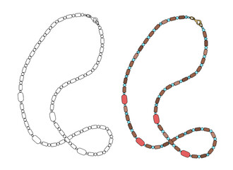 Women's jewelry.  Long beads. Color and outline images.