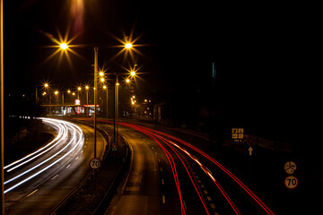 traffic on highway at night light painting 