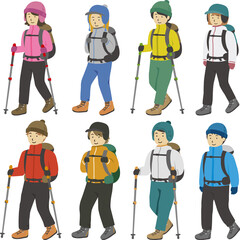 山登り男女まとめイラストセット(冬・雪山)