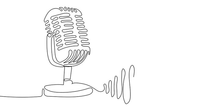 Animated continuous line drawing of  podcast microphone. Suitable for banner music, webinar, online training.