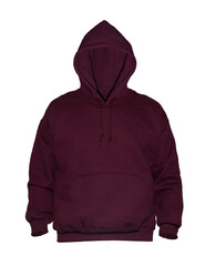 Blank hoodie sweatshirt color maroon on invisible mannequin template front view on white background
