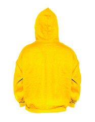 Blank hoodie sweatshirt color yellow on invisible mannequin template back view on white background
