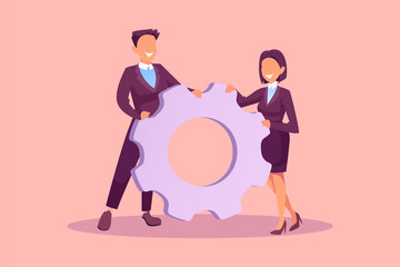 Vector of a business man and a businesswoman with a gear mechanism