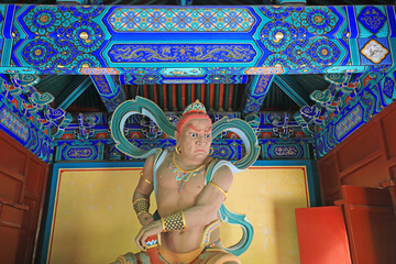 the architectural landscape of Chinese traditional gods is in the Beijing Botanical Garden