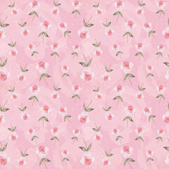 Watercolor botanical seamless pattern pink flowers. Hand drawn rose. Floral elements. For birthday, wedding card, invitation, greeting, mother day, linen, wrapping paper, wallpaper, textile.