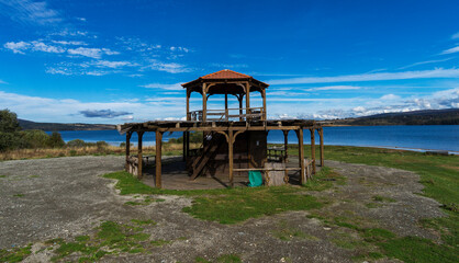 View of the Abandoned Bar on the shores of the lake.