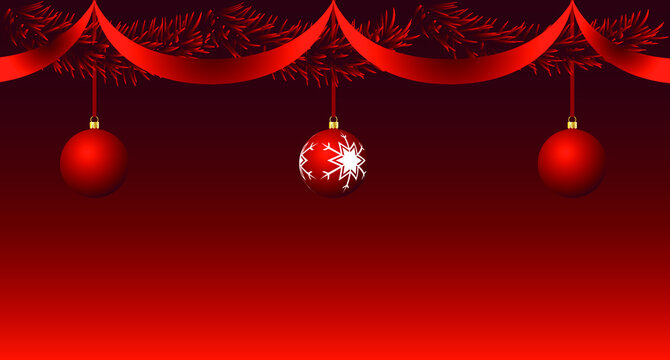 vector christmas tree balls on red background. flat image of red christmas balls with patterns