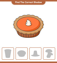 Find the correct shadow. Find and match the correct shadow of Pie. Educational children game, printable worksheet, vector illustration