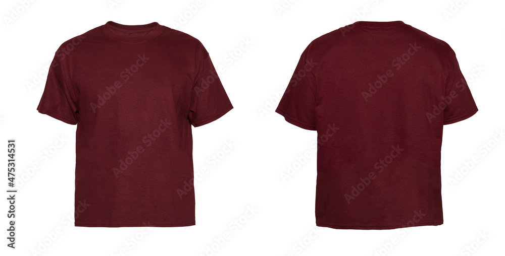 Sticker blank t shirt color maroon on invisible mannequin template front and back view on white background - Stickers