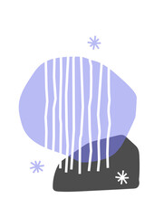 Vector flat vertical illustration with abstract hand drawn shapes. Concept with minimalistic objects (snowflakes, stripes, spots) for Christmas and New Year posters and postcards on white background