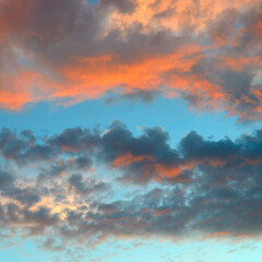 Fototapeta premium Red sunrise over the horizon. Sky with beautiful clouds.