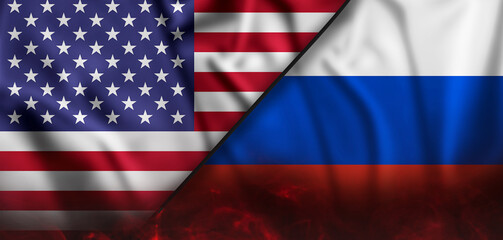 Fototapeta premium USA, Russia countries military conflict. Geopolitical concept.