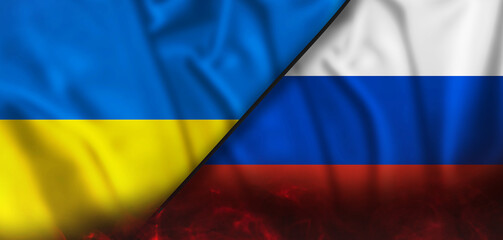 Fototapeta premium Diplomatic relations, conflict between Ukraine and russia. Flag of the two countries.