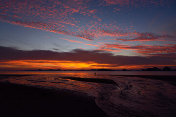 Fototapeta na wymiar Scene of sunset sky at Tubkaek beach