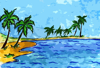 Fototapeta na wymiar Tropical landscape with palm trees on the beach