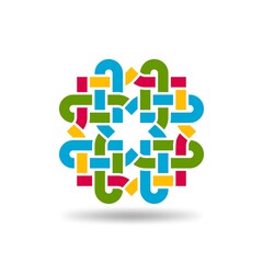 Endless knot of colored intertwined ribbons